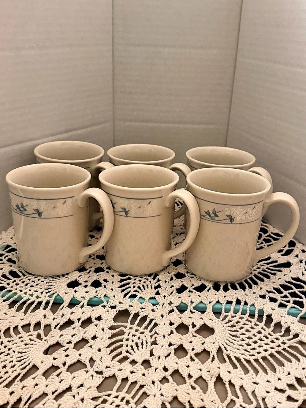 Corning Corelle Hearthstone Set of 6 Cream Floral Mugs
